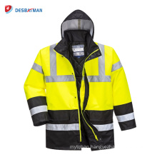 Hi-Vis Rain Waterproof Traffic Jacket, High Visibility Work Safety Clothing with Pockets EN20471 Class 3
